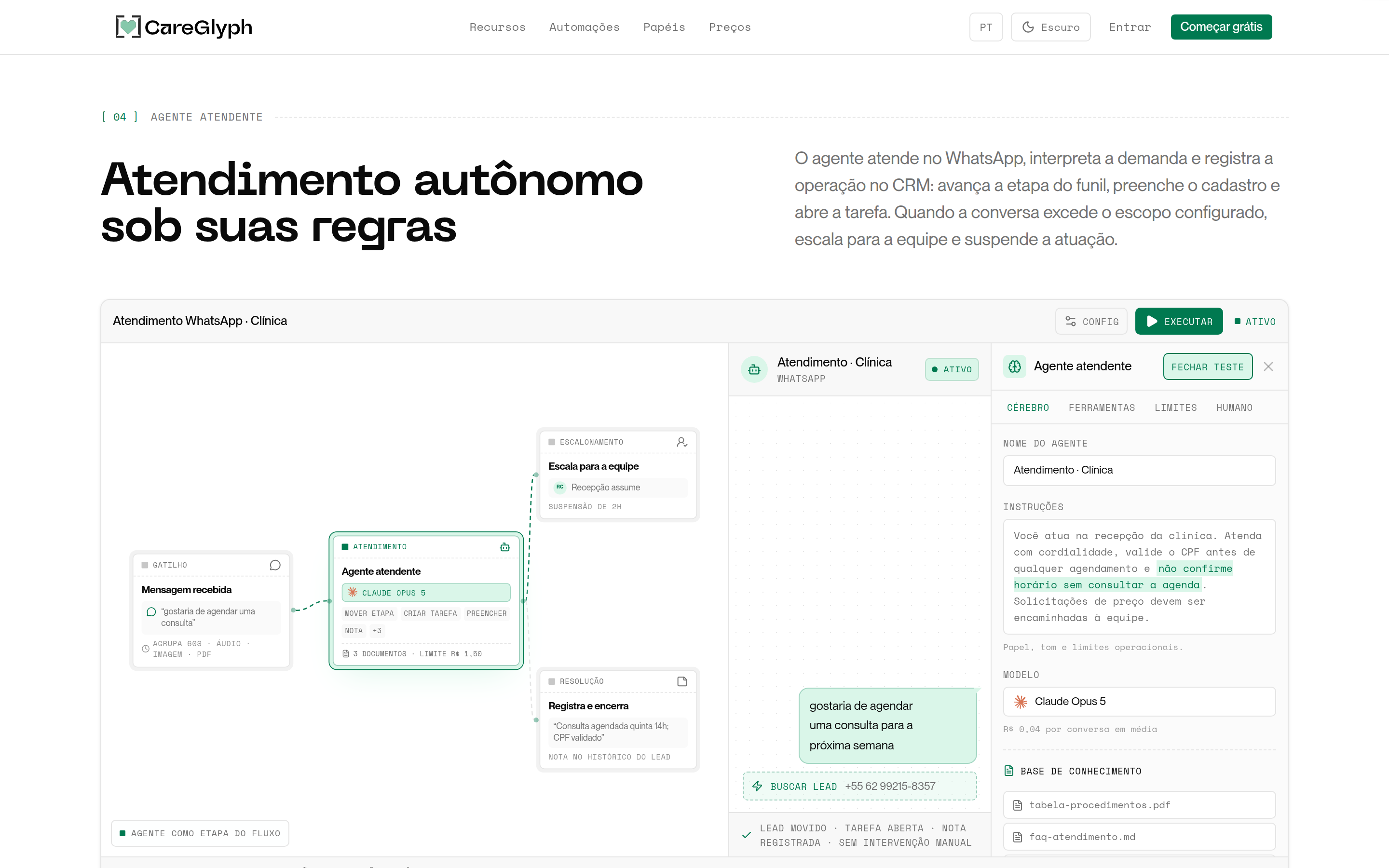 Configuração do agente de IA que atende no WhatsApp